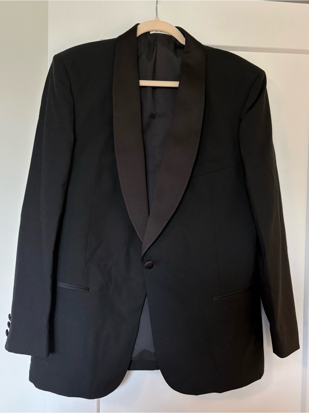 Yves Saint Laurent tuxedo jacket w/ shawl collar.